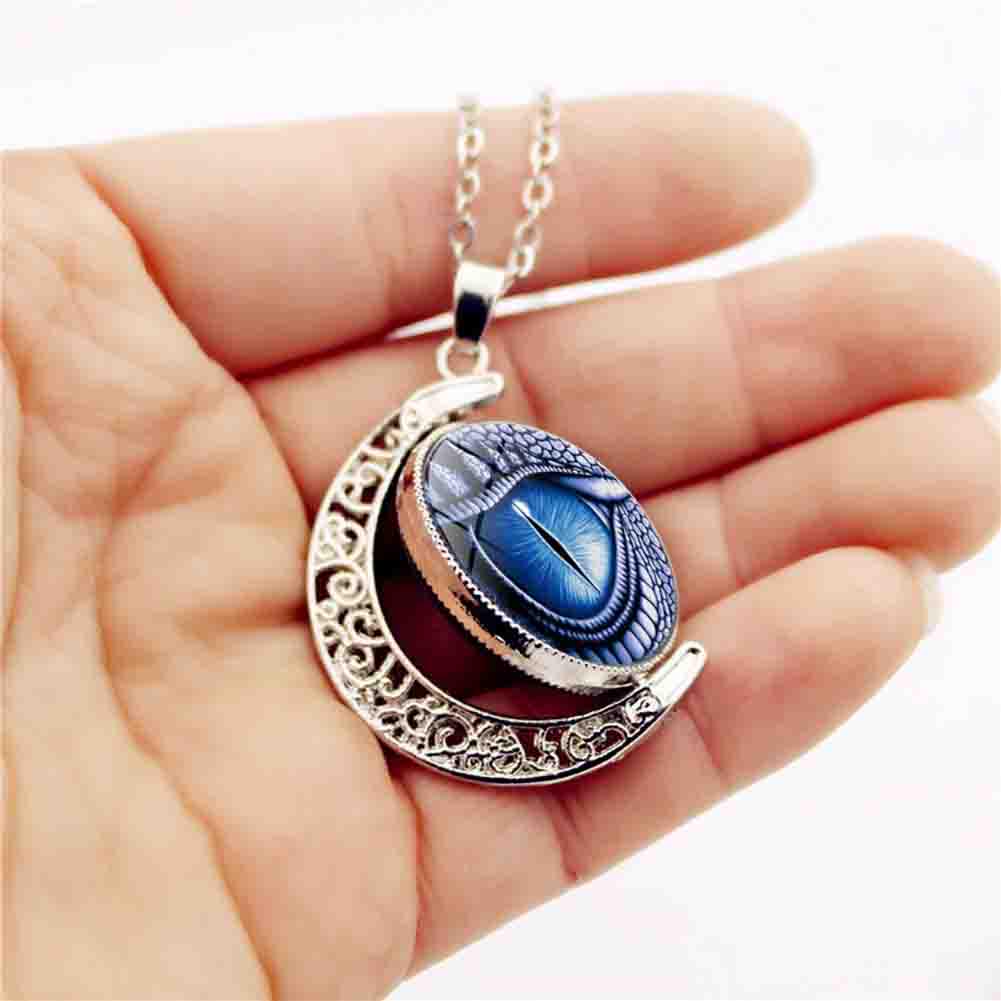 Thai Amulet Chinese Pixiu Dragon Eye Necklace Pendant Vintage Protect Charm Talisman Money Wealth Success Health Lucky Jewelry Buddhist Moon Chain