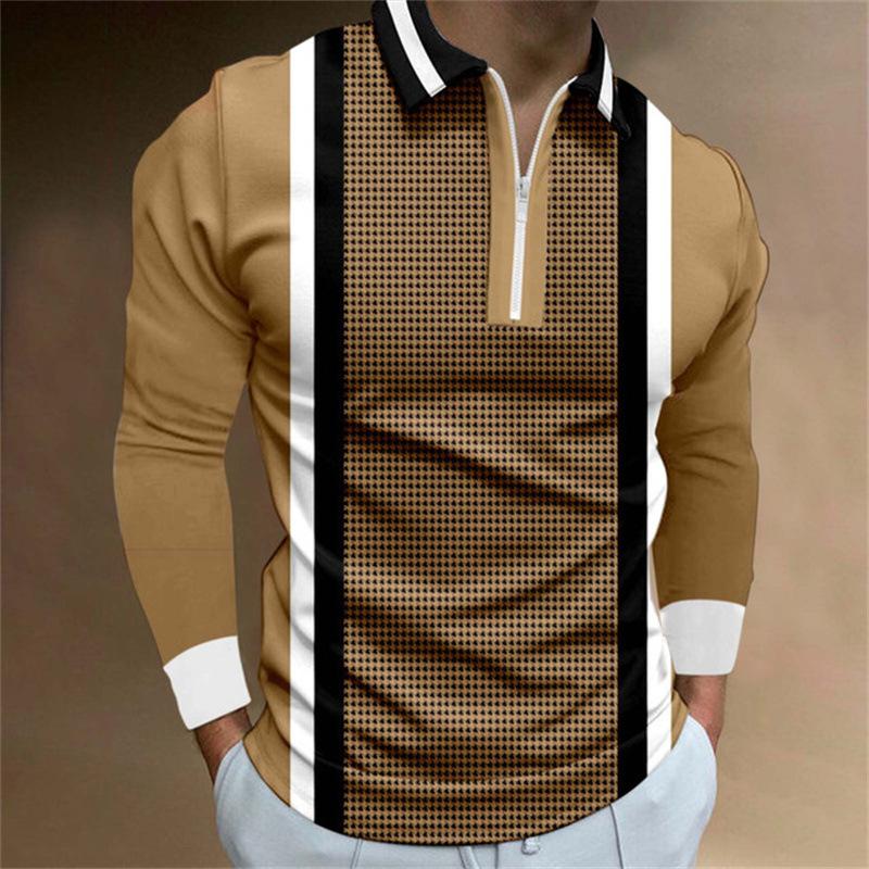 Stylish long-sleeve polo shirt with striped pattern, ideal for casual daily wear.