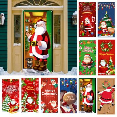 Door Hanging Christmas Door Cover Atmosphere Arrangement Holiday Props Door Banner Background Old Man Snowman