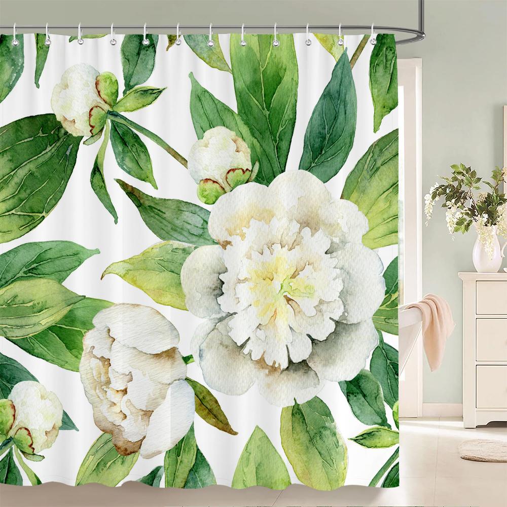 Beautiful Big Pink Flowers Printing Shower Curtain Polyester Waterproof Bathroom Curtain With Hook Door Curtain Home Decoration