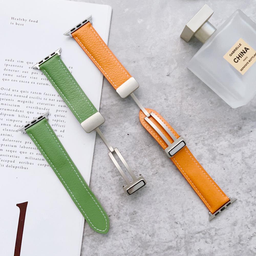 ONELeather Magnetic Buckle Band for Apple Watch 49mm 45mm 41mm 40mm 44mm 42mm 38mm Bracelet iWatch Series Ultra 9 8 7 6 5 3 SE BeltMN