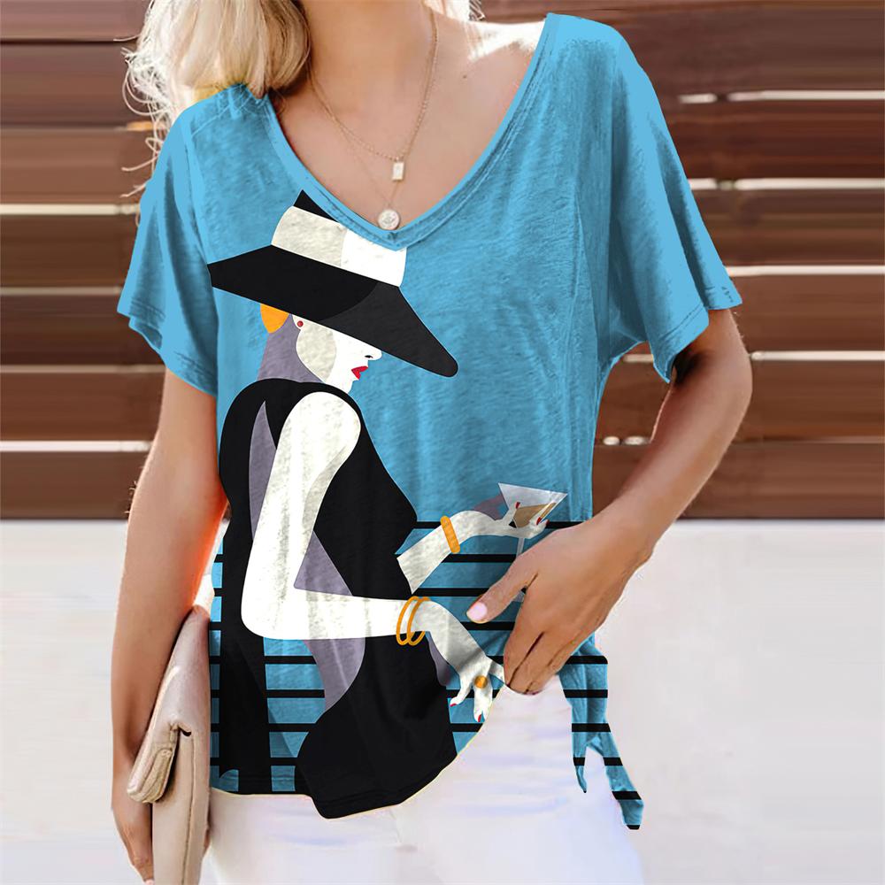 Anime Face Graphic Girl 3D Print T-shirts Women Retro Streetwear V-Neck T Shirt Harajuku Oversized Tops Tees Woman Clothing