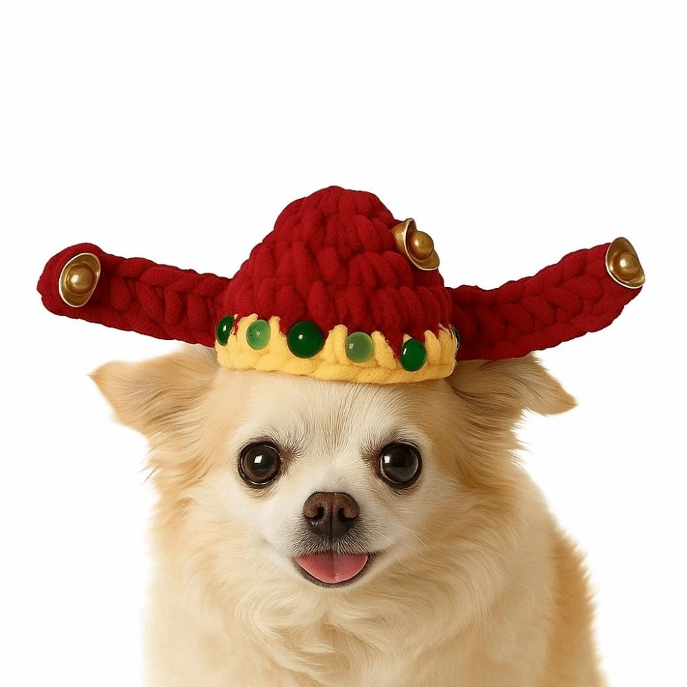 Chinese Style Fortune Cat Headwear Hand-crocheted Warm Pet Knitted Hat Blessing Traditional Pet Beret For Small Dogs Cats