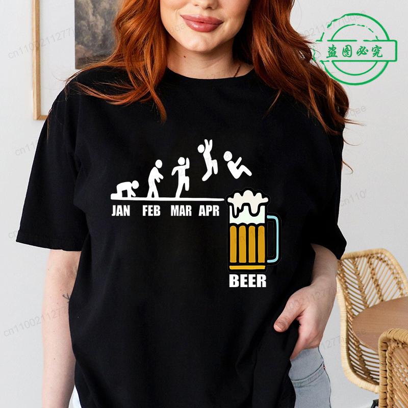 Women T Shirt Monday To Friday Drink Beer Funny Sports Fashion Casual T-shirt Skeleton FRIDAY Beer Graphic Tshirts Women Clothes