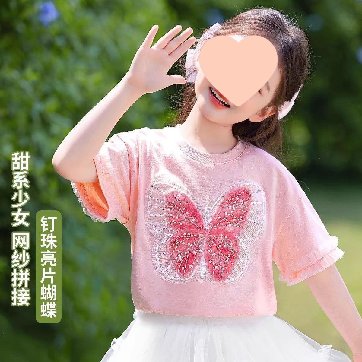 Girls Glitter Bow Short Sleeve T Shirt Summer Kids Top 110