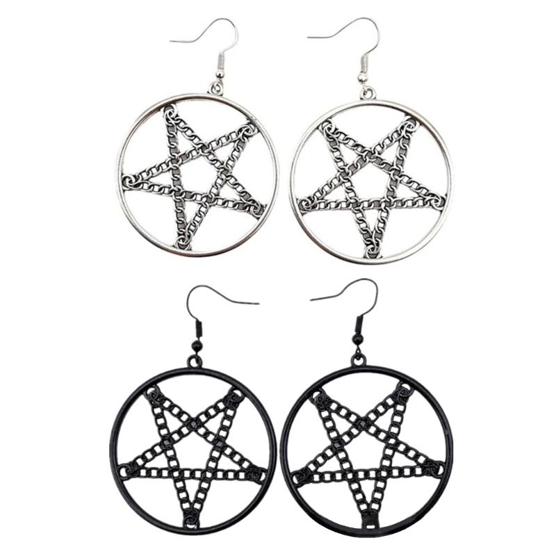 Punk Pentagrams Pendant Earrings Edgy Gothic Jewelry for Halloween and Alternative Witchcraft Amulet Pendant Earrings