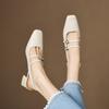 Fashion NEW Summer Women Sandals Genuine Leather Shoes Women Square Toe Chunky Heel Shoes Cover Toe Slingback Sandals Mary Janes Shoes