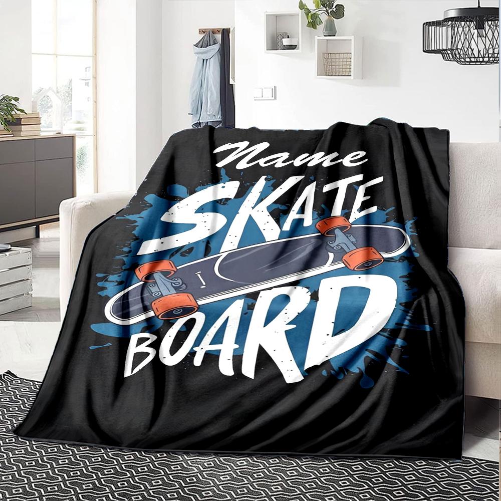 Custom Name skateboard Theme Printed Blanket - Perfect for Couch, Bed, Travel & Outdoor Use | Machine Washable, Cozy & Durable.
