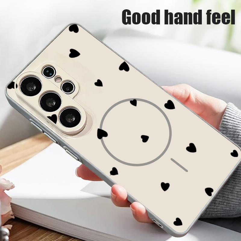 Magnetic For Magsafe Case For Samsung Galaxy S26 Ultra S25 Edge S24 Plus S23 FE S22 A54 A55 A56 5G Black Love Hearts Pattern Matte Cover