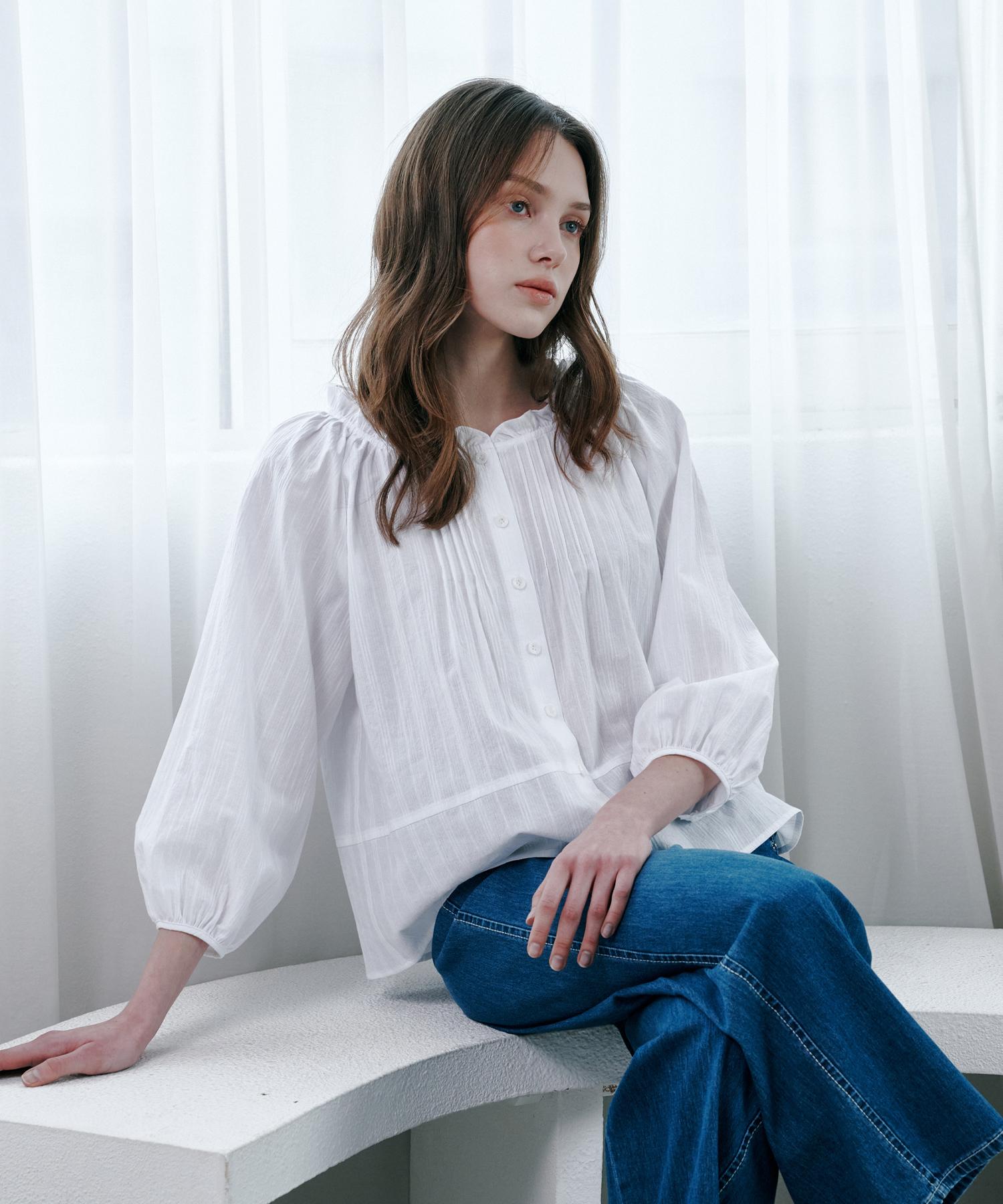 Oqual Pleated Shirt Blouse White/Free