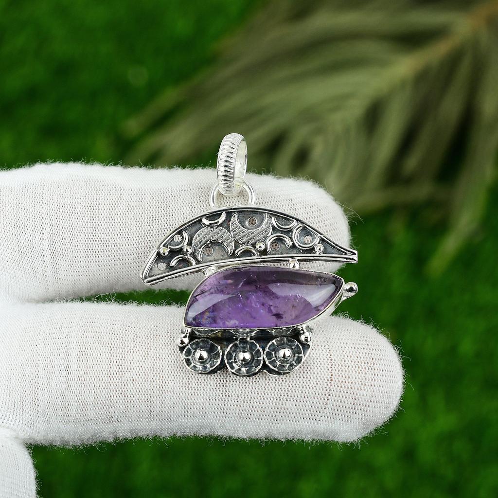Wedding Gift For Her 925 Sterling Silver Natural Star Amethyst Gemstone Pendant