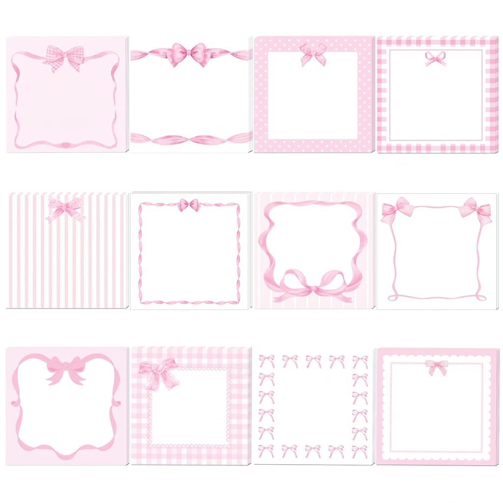 240 Sheets Pink Bow Sticky Notes, Decorative Adhesive Memo Pads for Journaling Scrapbooking Stationery 7.5cm/3Inch