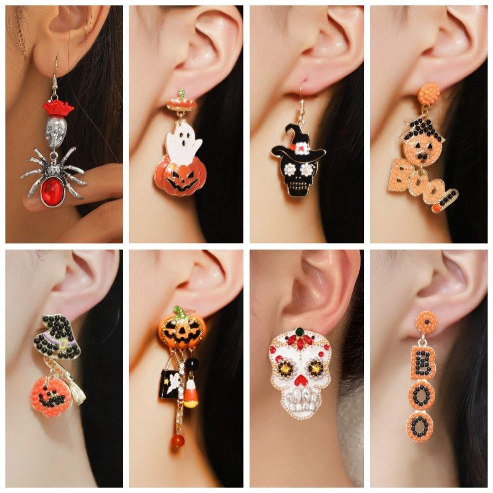Trick Pumpkin Ear Studs Skull Spider Dangle Earrings Creative Halloween Earrings  Party