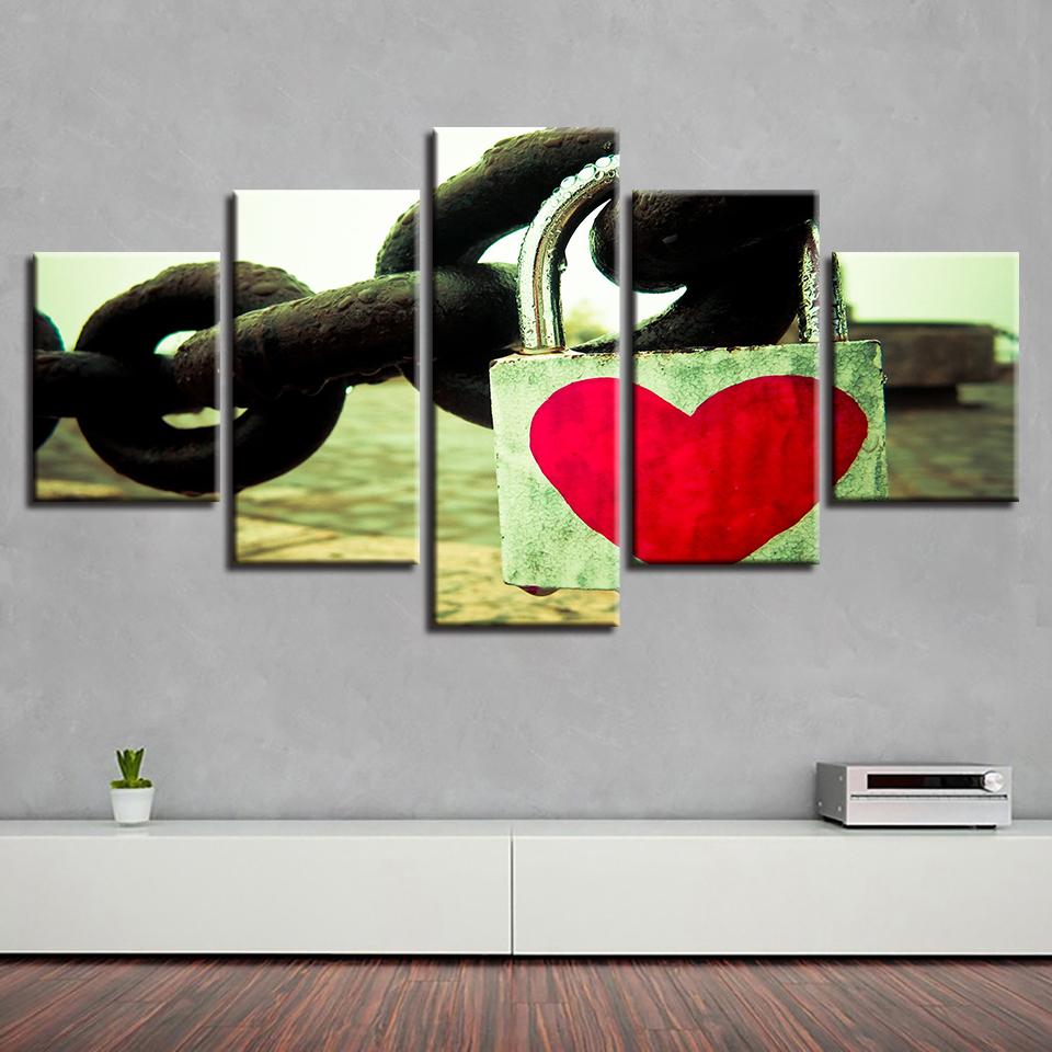 

Гигантская железная цепь и замок любви, модульный холст, HD принты, постеры, домашний декор, настенные художественные фотографии, 5 шт., художественные картины без рамки