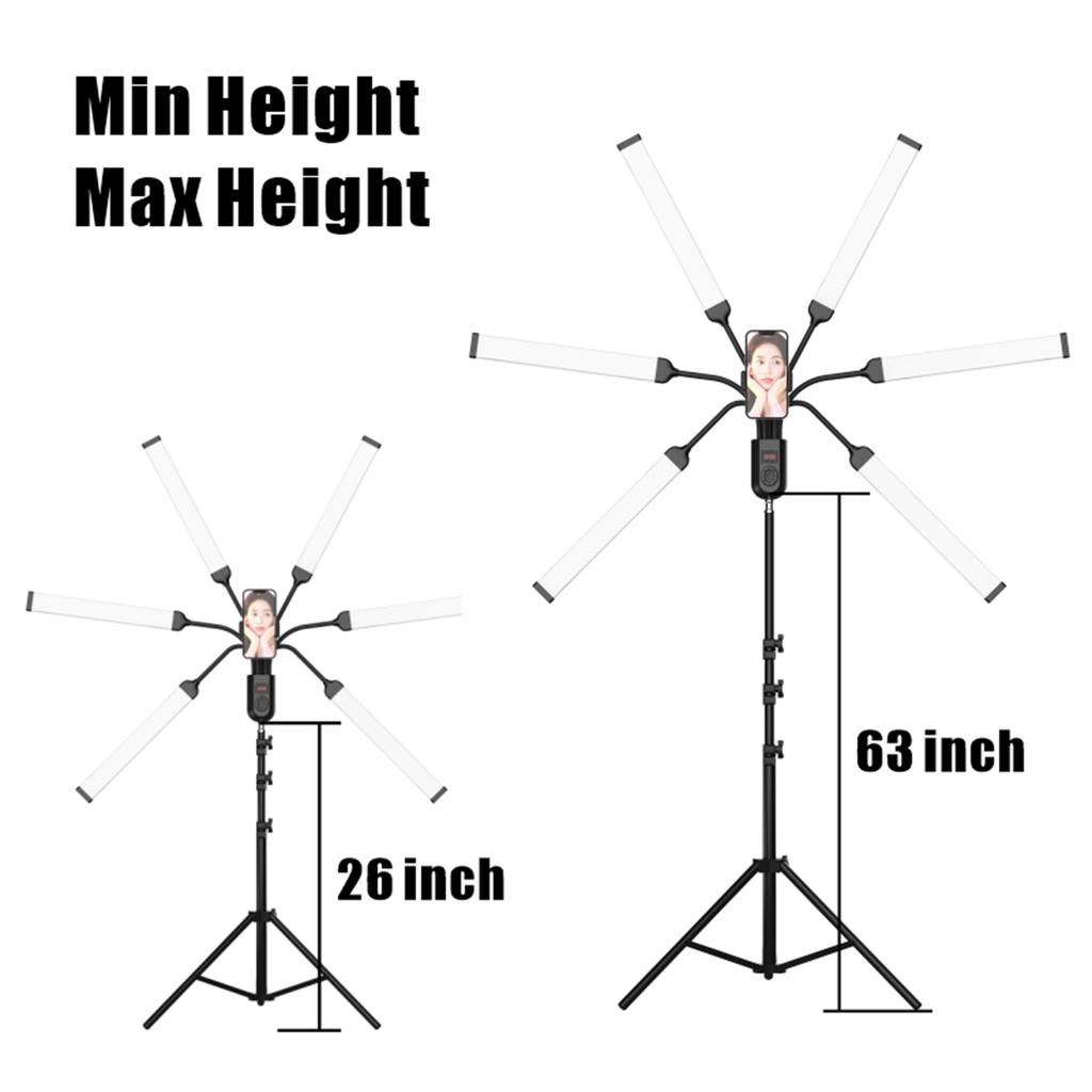 Flexible 6-Arms LED Video Light 60W Photography Fill Light 3000K/4000K/6000K Bi-color Dimmable with