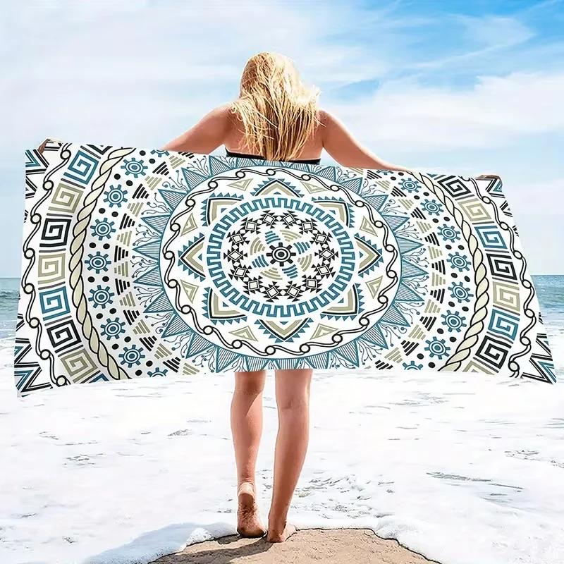 Extra Large Thick Beach Blanket with Black  White Floral Bohemian Print, Super Soft Durable Portable Suitable for Beach Towels
