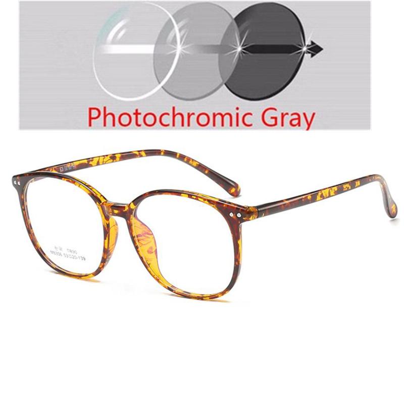 Rivet Round Photochromic Myopia Glasses Anti Blue Light Women Men Prescription Eyewear -0.5 to -6.0