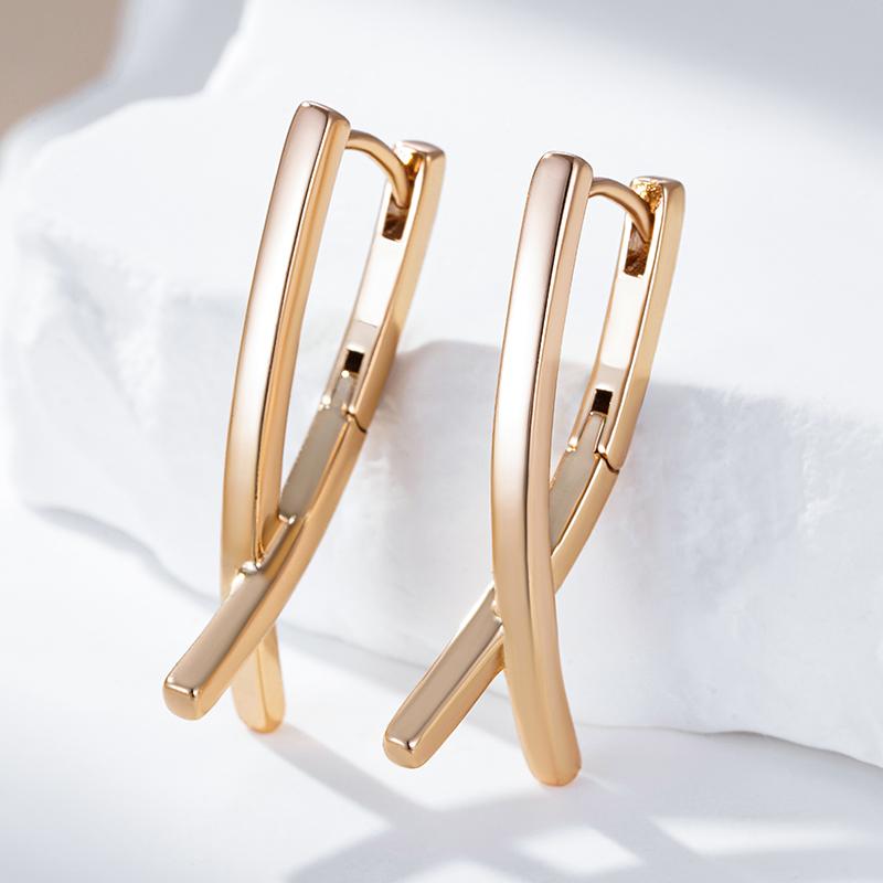 Fashion Glossy V Shape Dangle Earrings For Women Simple Rose Gold Color Earrings High Quality Daily Fine Jewelry
