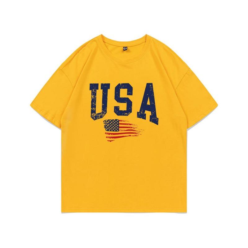 Summer Pure Cotton Short Sleeved Flag Letter Combination Printed Shoulder Down Women's T-shirt Fashionable Casual Women's Top T-Shirts Women’s