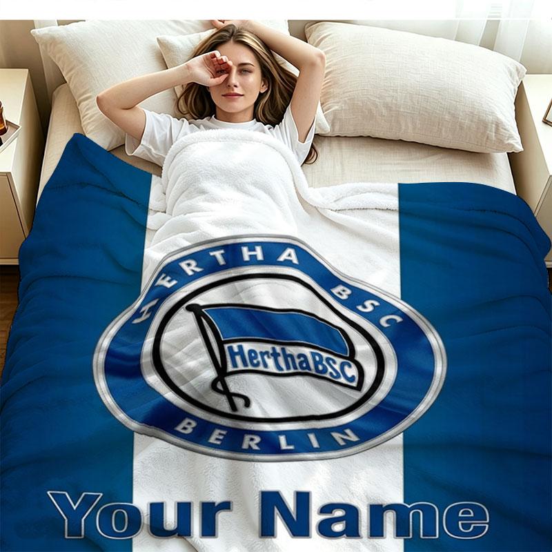 1PC Hertha BSC Custom Name Patterned Flannel Blanket Suitable For All Seasons for Home Decor Warmth and Comfort Gifts Holiday Present