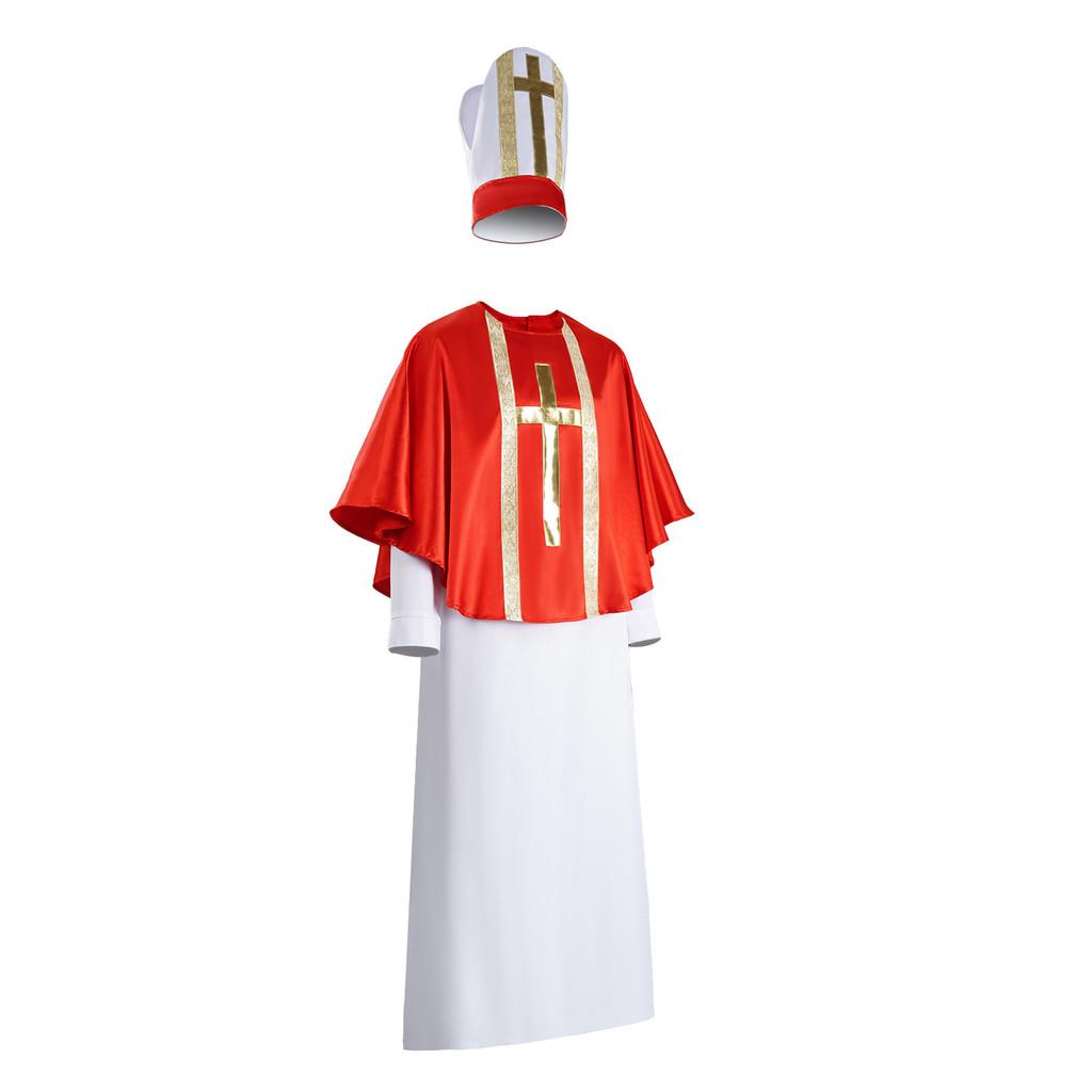 Halloween Costume Cosplay Priest Robe With Red Cloak For Stage Performance