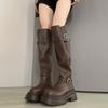 Beautiful Long Boots Female Rad Brown Knight Boots Tall Boots Fat Mm Thick Legs Increase Height New 2025 Spring and Autumn Small Man