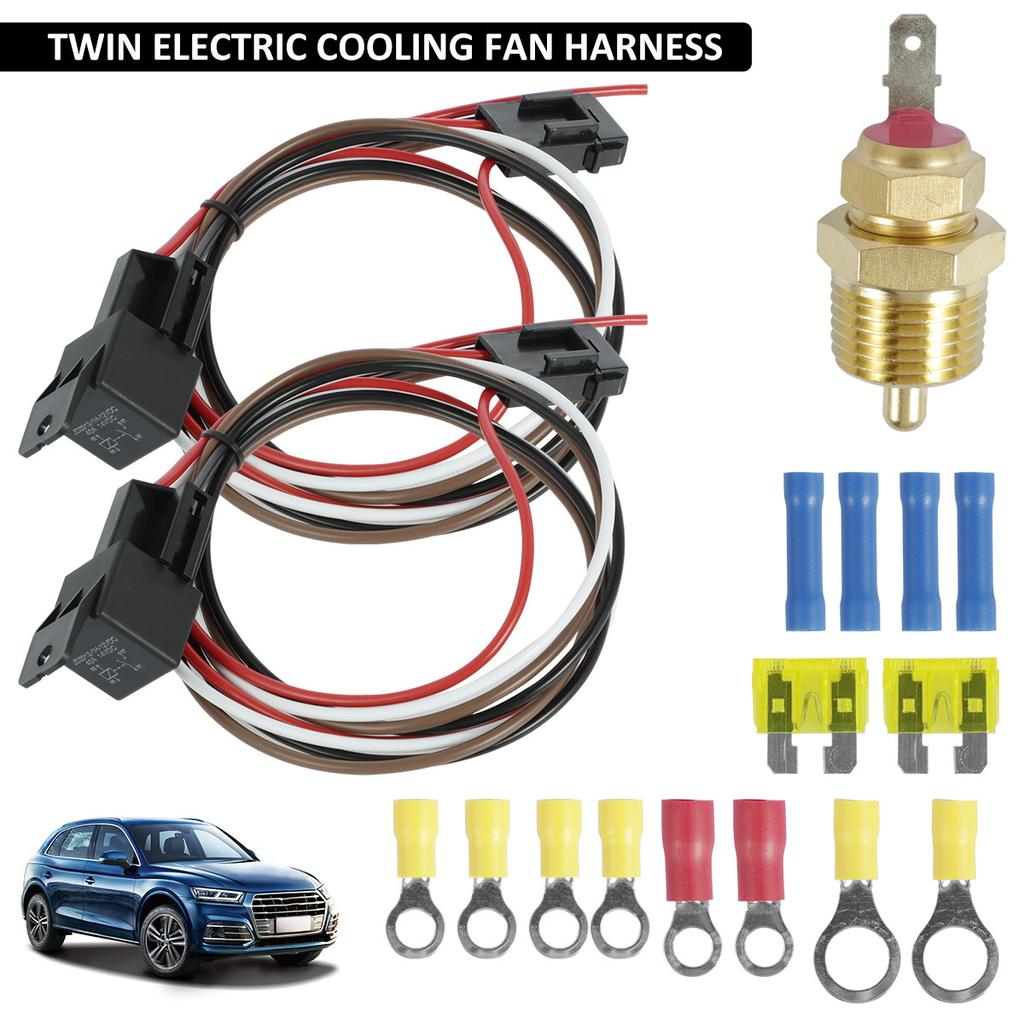 Zestaw przekaźników podwójnego wentylatora elektrycznego 40A, wiązka przewodów samochodowych, przełącznik czujnika temperatury, bezpieczny zestaw termostatu wentylatora elektrycznego chłodnicy