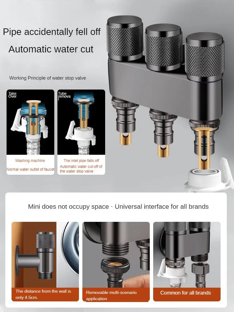 Brass One In Three Out Three Way Control Washing Machine Chrome/gray Faucet Three Way Triangle Valve G1/3Mini Multi-function