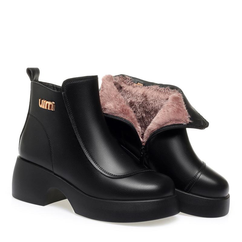 

Ботинки на платформе женские кожаные мотоциклетные ботинки на высоком каблуке короткие до щиколотки массивные женские ботинки 39(Foot 24.5cm)