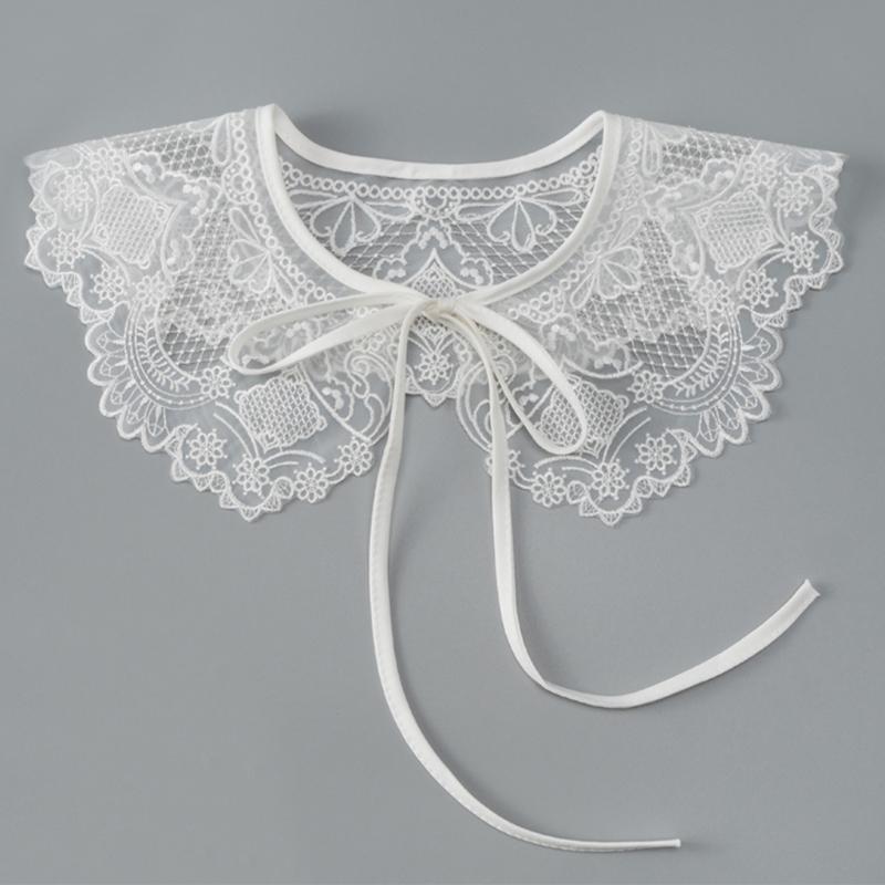 Royal Style Cotton Fake Collar Shawl Wrap Hollow Out Floral Lace Ruffled Trim Necklace Pointed  Lapel Blouse Dropshipping