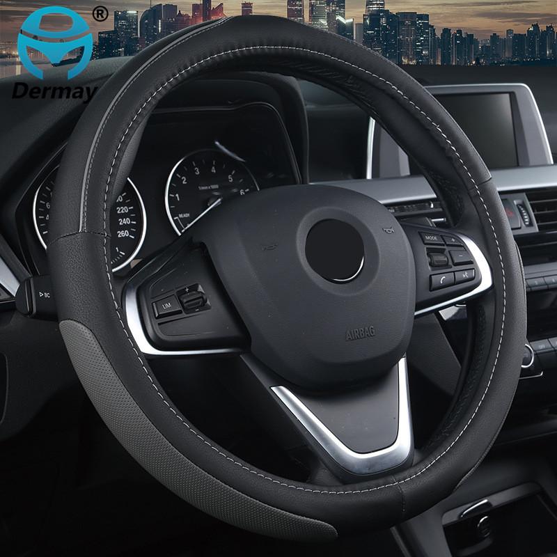 DERMAY Neuer Stil Auto Lenkradbezug Rutschfestes Mikrofaserleder Mit atmungsaktivem Loch & Klassischer Kante Größe M passt den meisten Autos