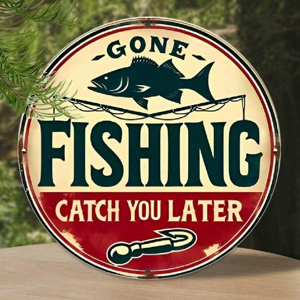 Retro Vintage Fishing Metal Tin Sign Gone Fishing Catch You Later Rustic Wall Art Decor Home Bar Garage Man Cave Pub Cabin 20x20 разноцветный