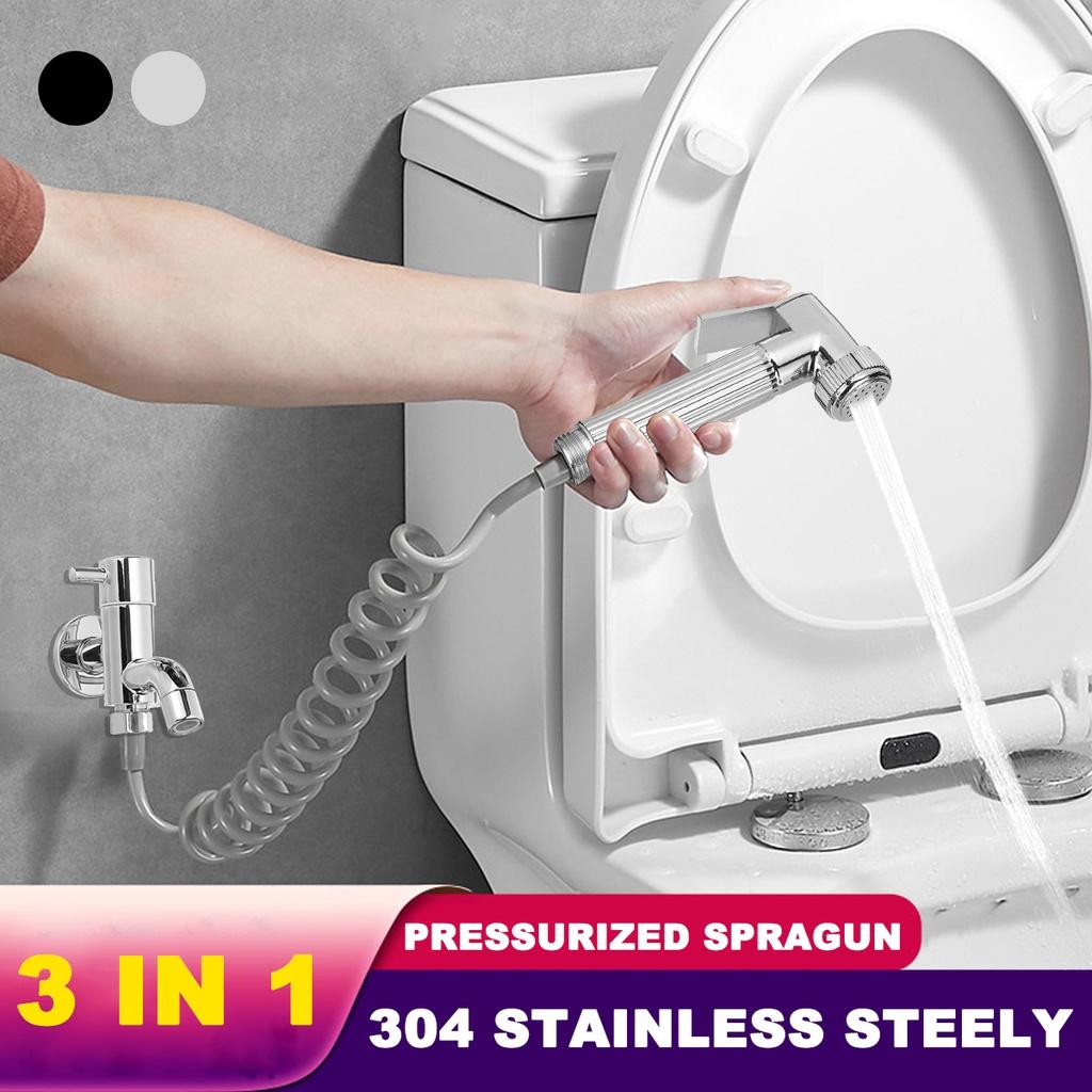 3-in-1 Bathroom Stainless Steel Bidet Spray Brass Tap 2 Functions Toilet Bidet Rinse Set and 2m PVC Hose