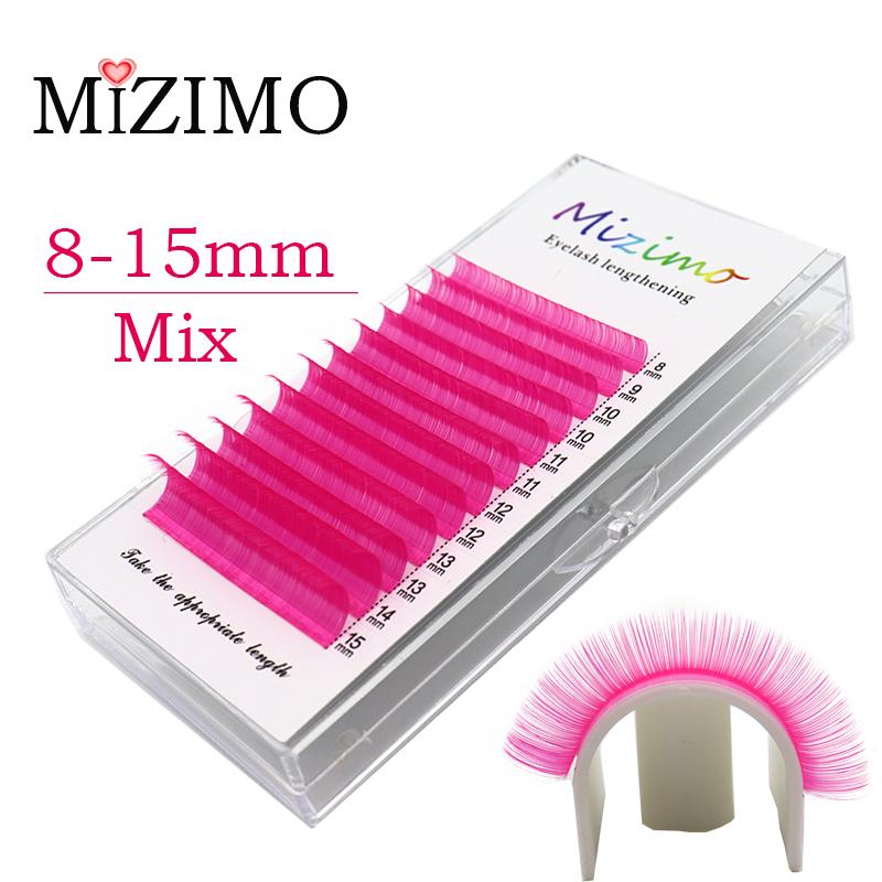 MIZIMO Rote einzelne gepfropfte falsche Wimpern, Augen-Make-up-Tools, natürlich, weich und verlängert. C/D, 0,07 mm, 8–15 mm