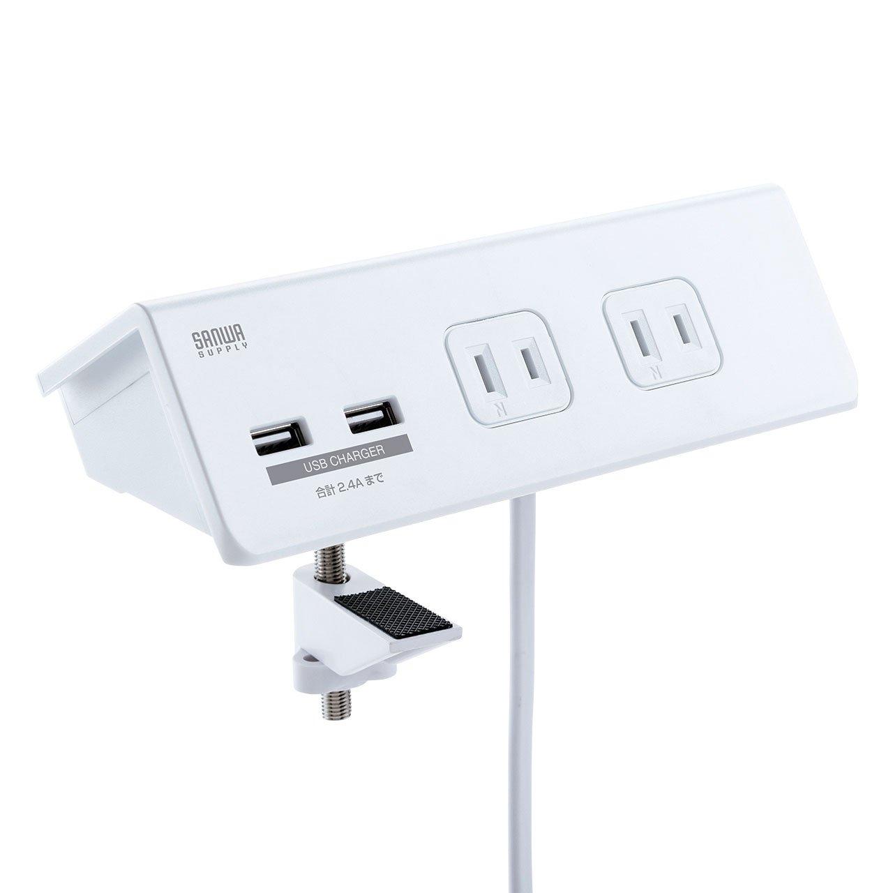 

Sanwa Supply Convenient Power Strip with USB Charging Ports (Clamp Type) 2-Pin, 4 Outlets + 2 USB Ports TAP-B105U-3W