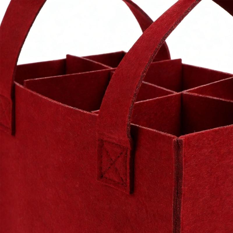 Elegant Felt Wine Bottle Carriers Bag 6 Bottle Bag With Secure Inner Dividers And Comfortable Handle For Safe Transport