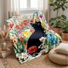 Floral Cat Garden Scene Theme Blanket Lightweight Warm Flannel Blanket Decorative Throw Blanket for Home Decoration
