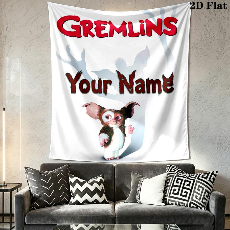 Gremlins Gizmo Custom Name Wall Tapestry Aesthetic Wall Hanging Printed Fabric Blanket Decorative Tapestries for Bedroom Living Room Home Decor