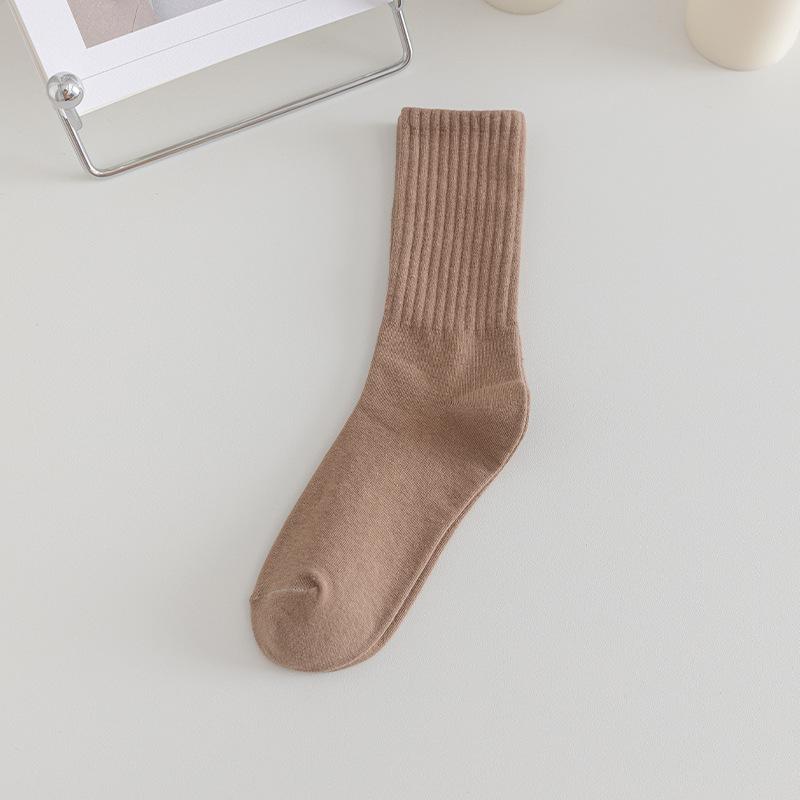 Autumn and Winter Socks Vertical Stripes Solid Color Mid Tube Socks Versatile Boneless Pile Socks Student Sports Long Socks