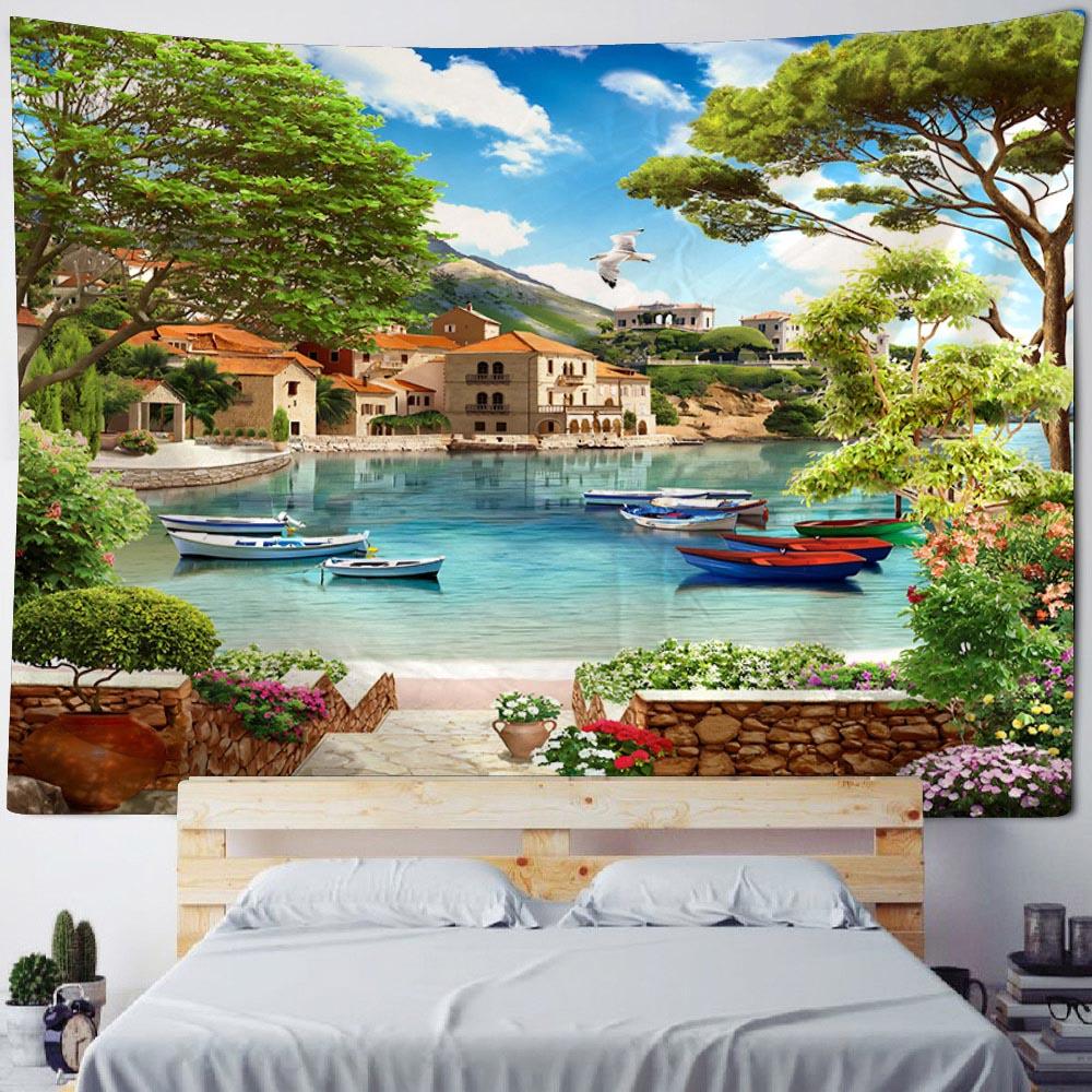 3D Landscape Tapestry, European Balcony, Aesthetic Home Art Decoration, Wall Hanging, Bedroom Living Room Background Poster