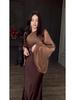 European & American Patchwork Flare Sleeve Satin Dress - Slim Fit, Autumn Style 2025
