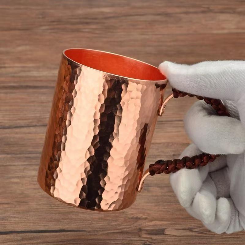 Handcrafted Coffee Mug,Pure Copper Beer Cup,Weave Handle Thickened Water Breakfast Cup,for Home Drinkware Tableware ,200ml,1pcs