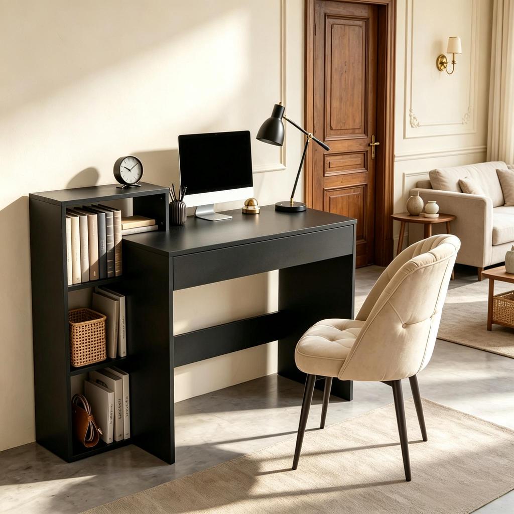 Desk with storage, computer desk with 3 storage shelves and drawer