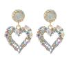 2022 Korean Fashion 18k Gold Plated Rhinestone Heart Shape Earrings Purple Crystal Heart Drop Earrings for Women