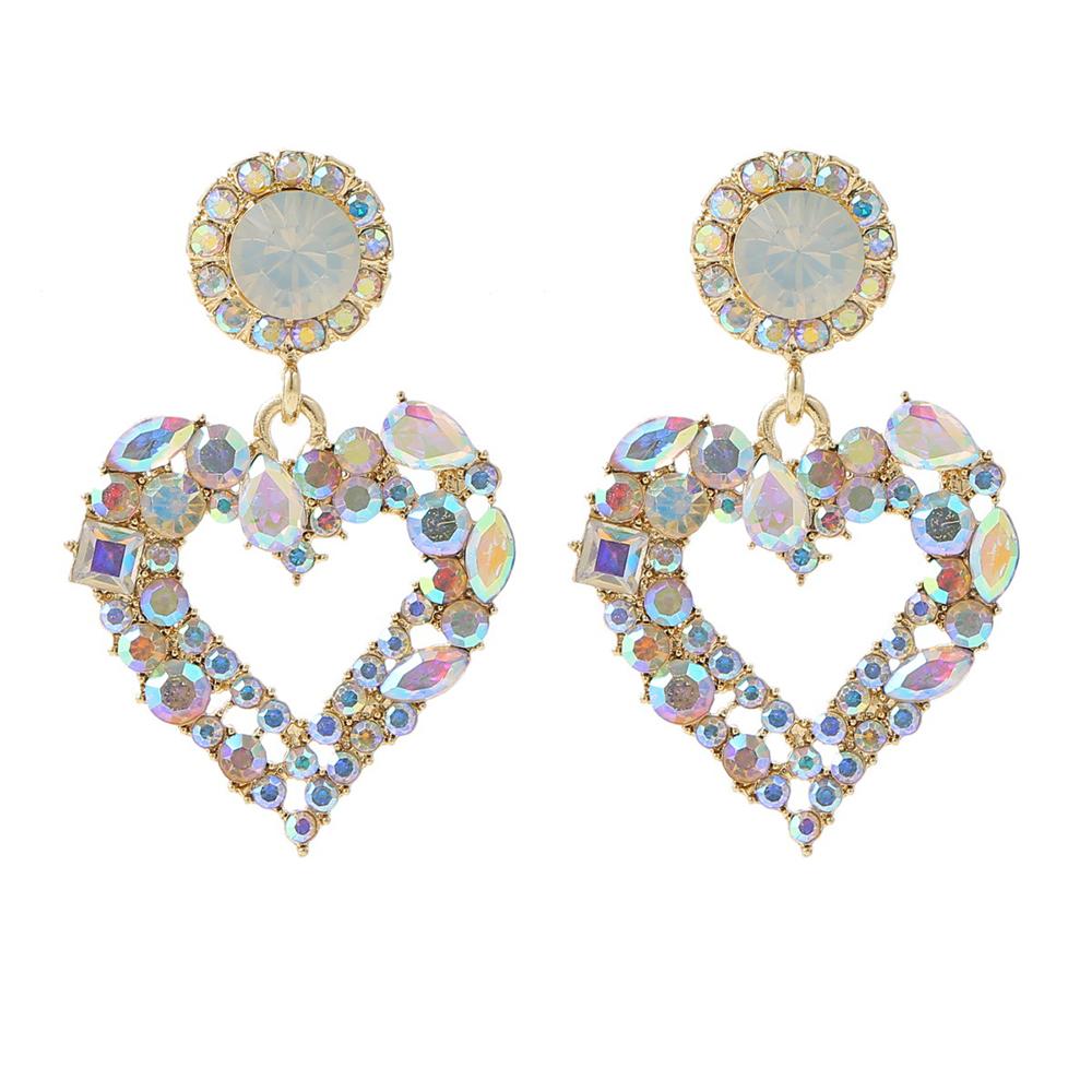 2022 Korean Fashion 18k Gold Plated Rhinestone Heart Shape Earrings Purple Crystal Heart Drop Earrings for Women