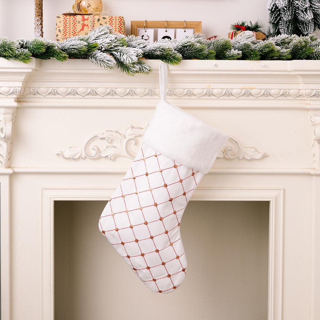 

Christmas Stockings Festive With Plush Trim And Sparkling Accents In Red And White For Holiday Cheerful Decor White Christmas Sock