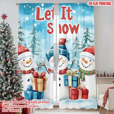 2pcs 2D Flat Printing Christmas Window Drapes Winter Snowman 00 Durable Polyester Without Electricity Spring Party & Holiday