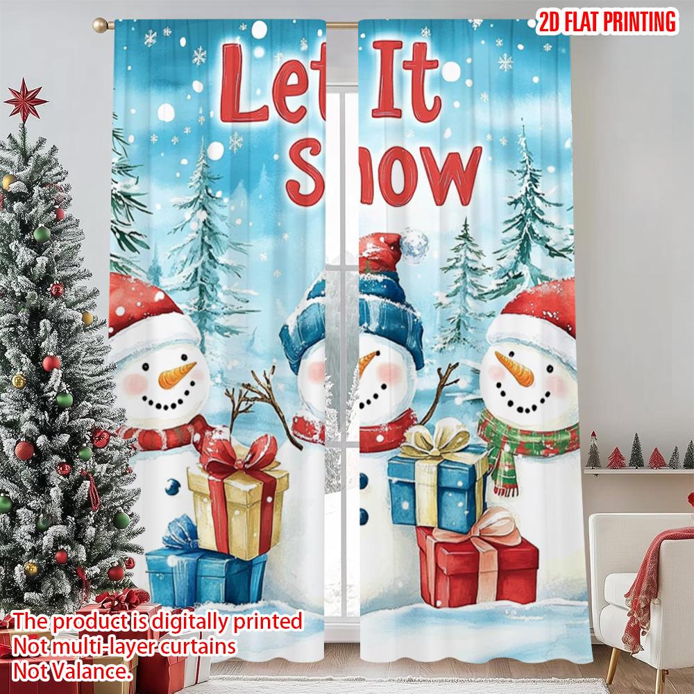 

2pcs 2D flat printing Christmas Window Drapes Winter Snowman 00 Durable Polyester Without Electricity Spring Party & Holiday 52.50×116.00 CM 2pcs
