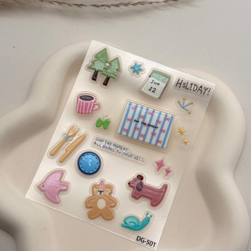 

3D Jelly Embossed DIY Stickers Epoxy Resin Transparent Decals Cartoon Cute Jelly Relief Sticker Phone Cases Laptop Tablet Decor