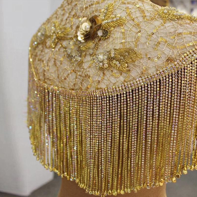 Ciucure Lung de 10 cm, Panglică cu Ciucuri, Franjuri din Material Textil, Decorațiune cu Lanț Neregulat cu Strasuri, Margele pentru Pantofi, Geantă, Îmbrăcăminte, Nuntă, Cusături DIY, Ciucure